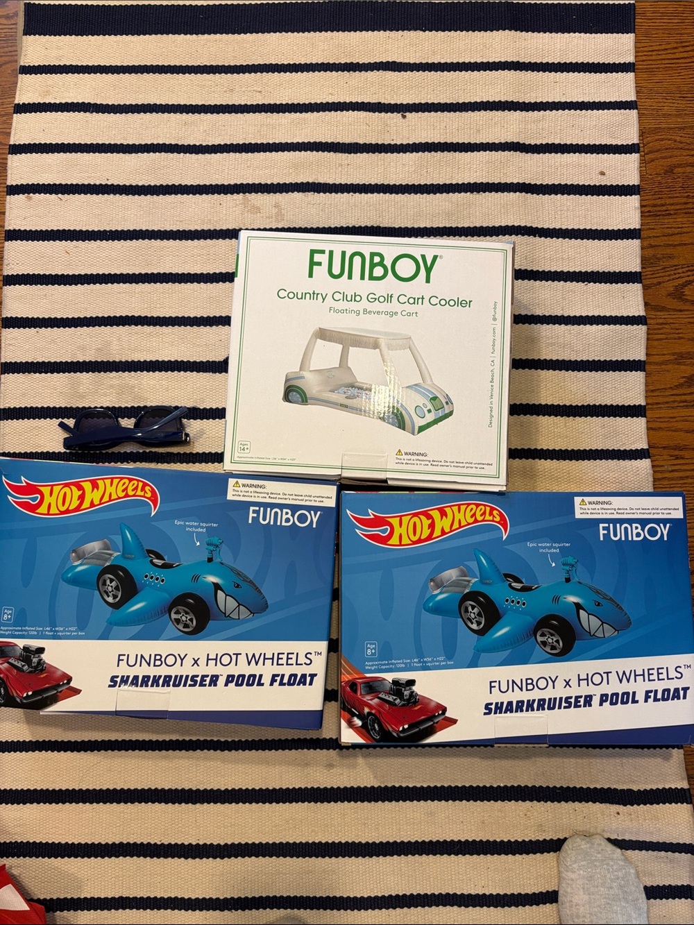 NWT Funboy x Hot Wheels Blue Sharkruiser Pool Float x2, golf cart cooler!